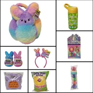 Peeps Plush Rainbow Bunny Easter Basket Bundle